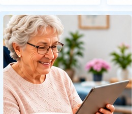 Older person using a tablet with technology support