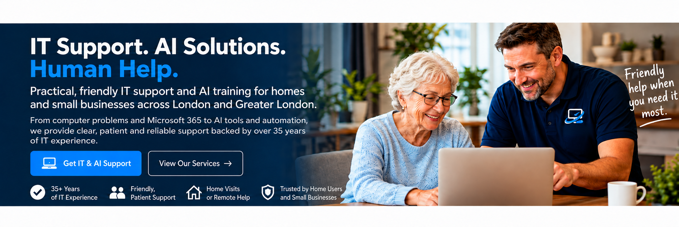 IT Support. AI Solutions. Human Help. Practical, friendly IT support and AI training for homes and small businesses in East London.